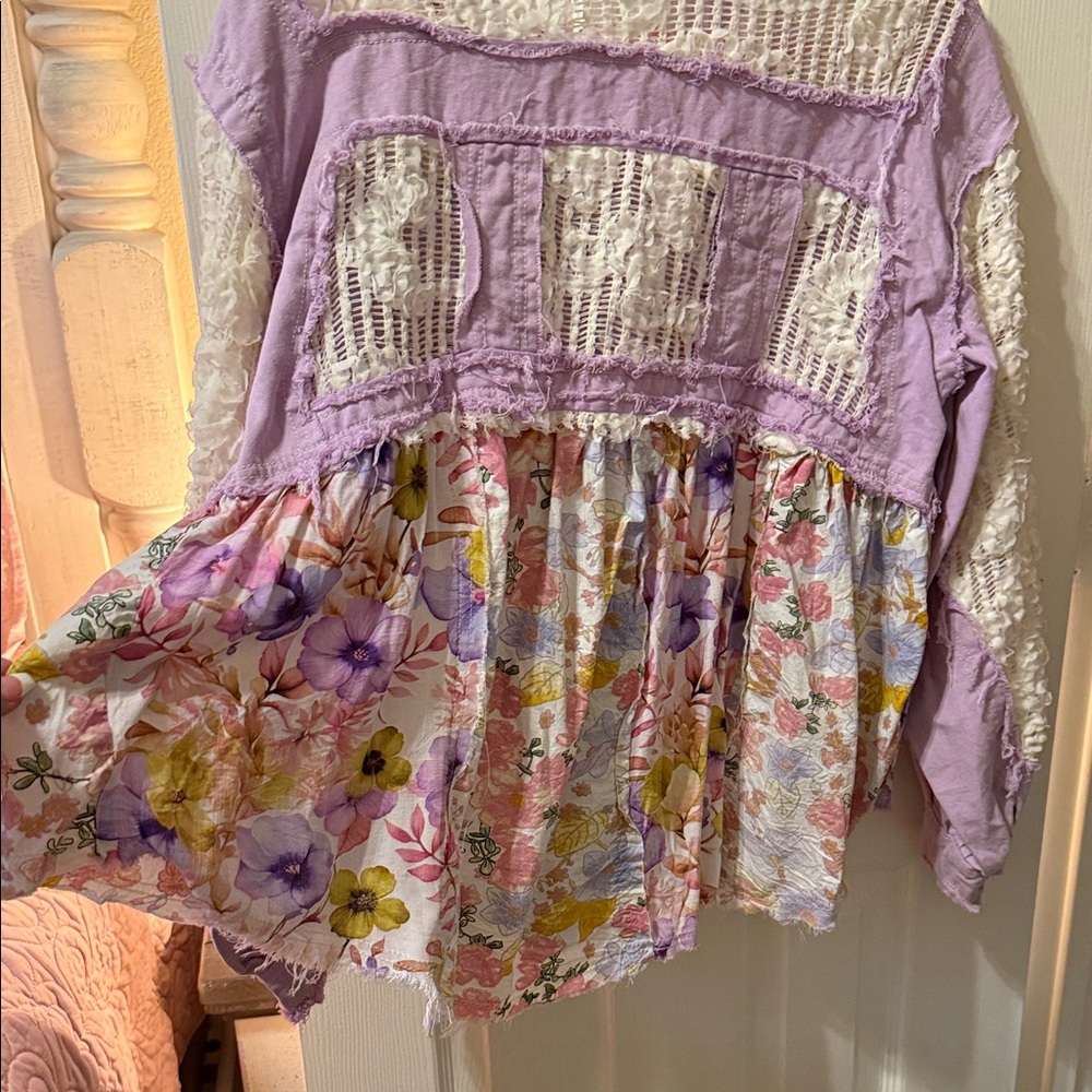 POL Lavender Patchwork Floral Button-Front Jacket… - image 9